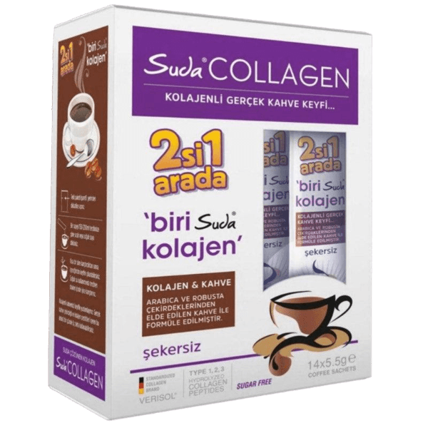 قهوة الكولاجين 2 في 1 خالية من السكر 2500 مجم من الكولاجين 14 كيس Suda Collagen